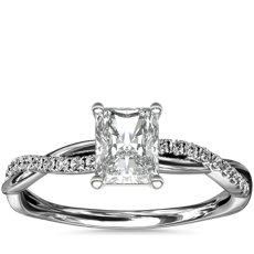 14k 白金小巧扭紋鑽石訂婚戒指（1/10 克拉總重量）
